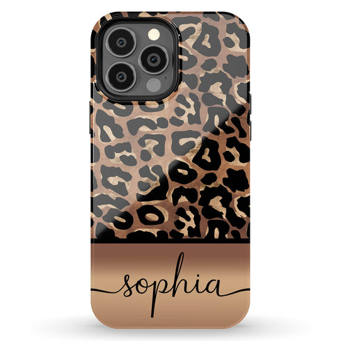 Wild Metallic Leopard Custom Name iPhone Case - Gold